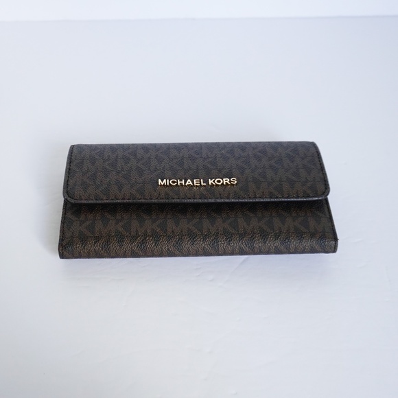 Michael Kors Jet Set LG Trifold Wallet MK Brown - Picture 7 of 7